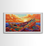Shipwreck Sunset, Sea, Rustic, Framed Canvas Print, nautical fall coastal decor, beach cabin art, rustic ocean themed living room art