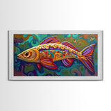 Colorful Fish, Wall, Art, Framed Canvas Print, Boho ocean wall decor, coastal bathroom wall art, whimsical undersea painting kitchen