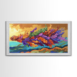 Abstract Leaf, Swirl, Flying, Framed Canvas Print, Whimsical nature painting, colorful wall art, boho bedroom decor, modern natural art