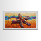 Starfish Beach, Colorful, Textured, Framed Canvas Print, coastal boho decor, ocean theme, beach house bathroom wall art