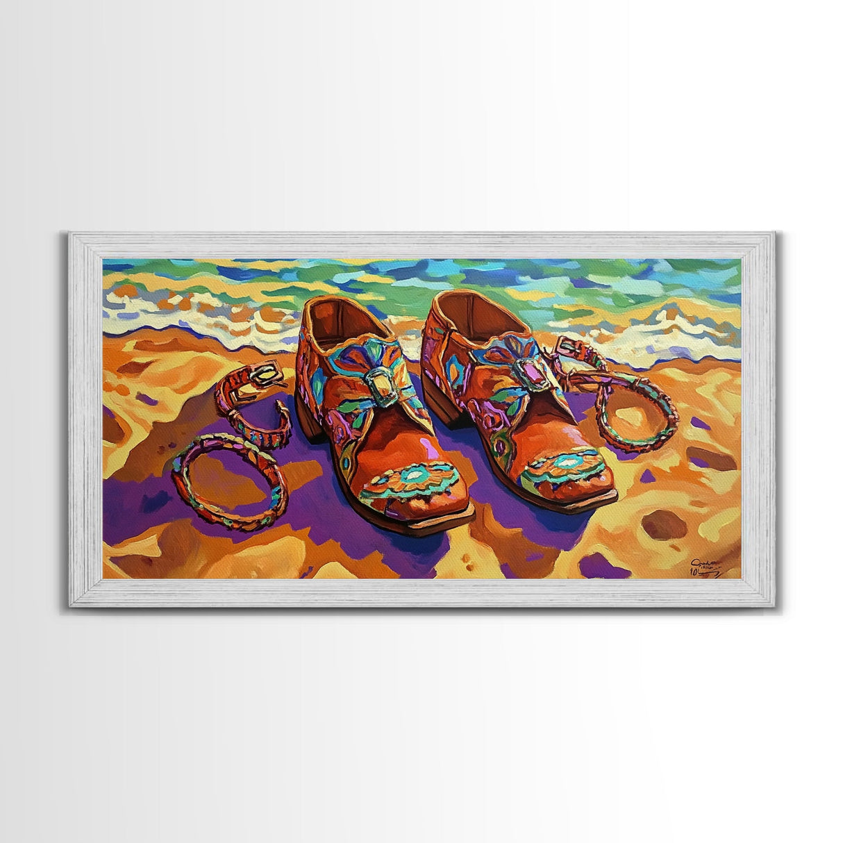 Shoes Beach, Jewelry, Colorful, Framed Canvas Print, southwest fashion art, boutique style, walk-in closet art, fashion studio wall art