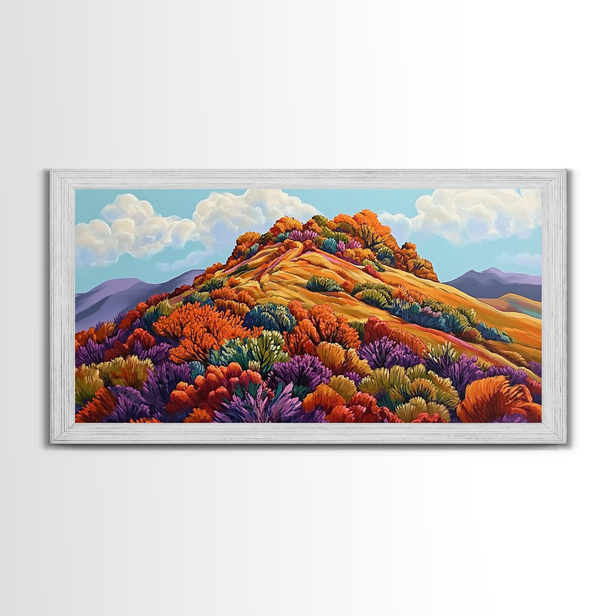 Autumn Hill, Landscape, Framed Canvas Print, Colorful Fall Mountain Scene, Cozy Autumn Wall Decor, Rustic Living Room Art
