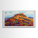 Autumn Hill, Landscape, Framed Canvas Print, Colorful Fall Mountain Scene, Cozy Autumn Wall Decor, Rustic Living Room Art