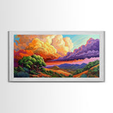 Desert Mountains, Sky, Sunset Clouds, Framed Canvas Print, Colorful Landscape Art, Office Wall Decor, Western Scenery, Autumn Vibes