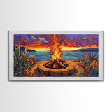 Campfire Desert, Sunset, Fiery Skies, bold landscape Canvas Print, autumn outdoor art, cozy rustic living room wall décor