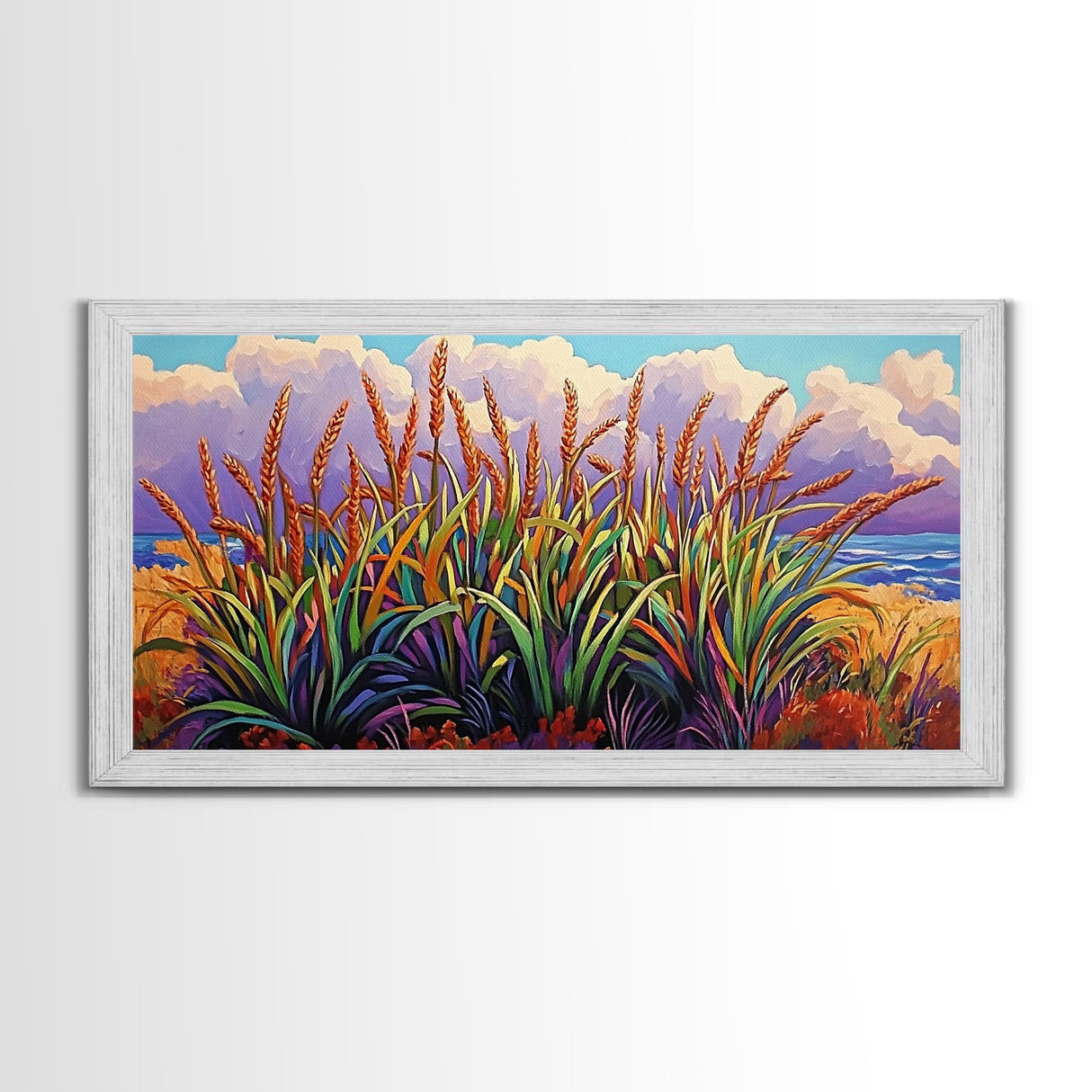 Wheat Grasses, Coastal, Sunrise, Canvas Print rustic boho kitchen wall art, country field beach decor, nature inspired autumn artwork