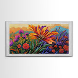 Flower Sunrise, Field, Vibrant, Canvas Print boho floral bedroom wall art, wildflower sunrise nature decor, garden field artwork