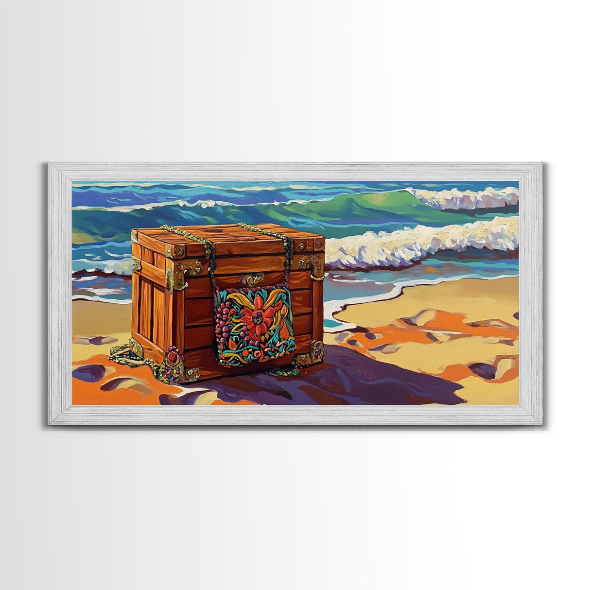 Treasure Chest, Beach Art, Ocean Waves, Nautical Decor, Coastal Wall Art, Seaside Aesthetic, Canvas Print, Living Room Wall Art