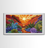 Campfire Valley, Sunset, Vivid Sky, bright forest Canvas Print, fall nature decor, bold boho fire painting, cozy cabin wall art