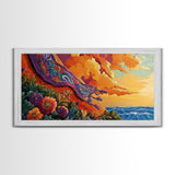 Sunset Coast, Rug, Framed Canvas Print, Sunset Beach Art, Magic Carpet Illustration, Vibrant Coastal Decor, Dreamy Bedroom Art