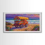 Beach Wagon, Sunset, Nostalgia, Canvas Print vintage coastal travel art Living Room Wall Art boho beach scene summer home vibe