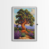 Tree Landscape, Nature, Autumn, Framed Canvas Print twisted pine tree painting, desert sunset landscape, nature wall decor, rustic boho art