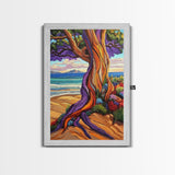 Tree Shore, Coastal, Vibrant, Canvas Print, Bold beach tree painting, tropical landscape art, Living Room or Beach House Wall Decor