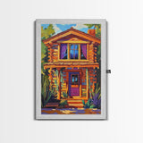 Cabin Cozy, Rustic, Nature, Framed Canvas Print log cabin wall art, autumn home decor, rustic living room print, woodland boho wall decor