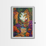 Archway Jungle, Waterfall, Framed Canvas Print, Exotic Tropical Wall Art, Bold Jungle Landscape Decor, Entryway art, Bathroom Wall Art