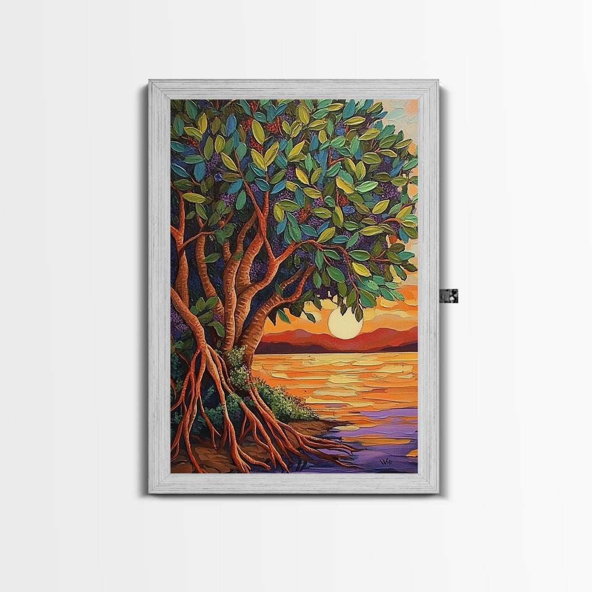 Sunset Tree, Roots, Mangrove Tree Wall Art, Spiritual Nature Decor, Zen Meditation Room Accent, Framed Canvas Print