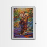 Whimsical Otter Art, Animal Lover Gift, Vibrant Nature Print, Wildlife Decor, Framed Canvas Print, Nursery Wall Art, playful artwork