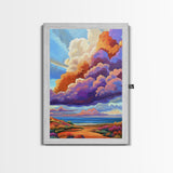 Majestic Cloudscape Art, Sunset Beach Painting, Bold Sky Print, Dreamy Nature Decor, Framed Canvas Print, Living Room Wall Art, surreal art