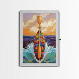 Paddle and Waves Art, Surfboard Ocean Print, Tropical Sea Decor, Nautical Wall Vibes, Framed Canvas Print, Beach House Wall Art, surfer style