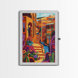 Adobe Village, Desert Color, Southwest Scene, Bright Homes, Framed Canvas Print, Living Room Wall Art, boho rustic art, warm decor