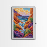 Wild Coast, Ocean Energy, Bold Waves, Colorful Rocks, Canvas Print, Eclectic Wall Art, Coastal Retreat Decor, Psychedelic Ocean Art