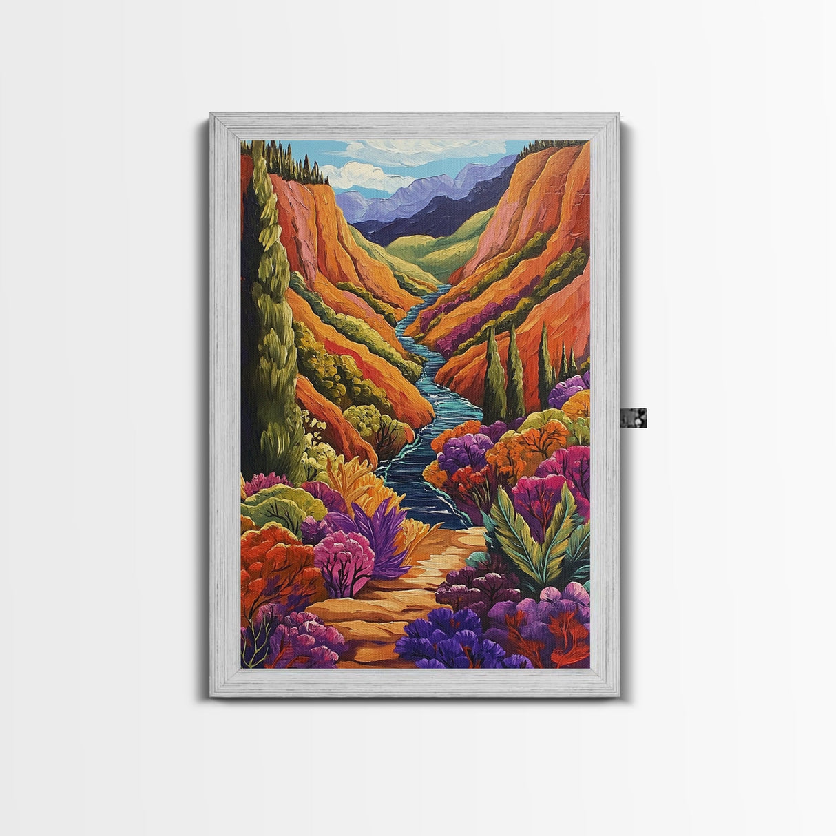 Vibrant Canyon Trail, Fall Mountainscape Art, Colorful Nature Painting, Canvas Print, Autumn Decor, Rustic Cabin Wall Art, Boho Vibe