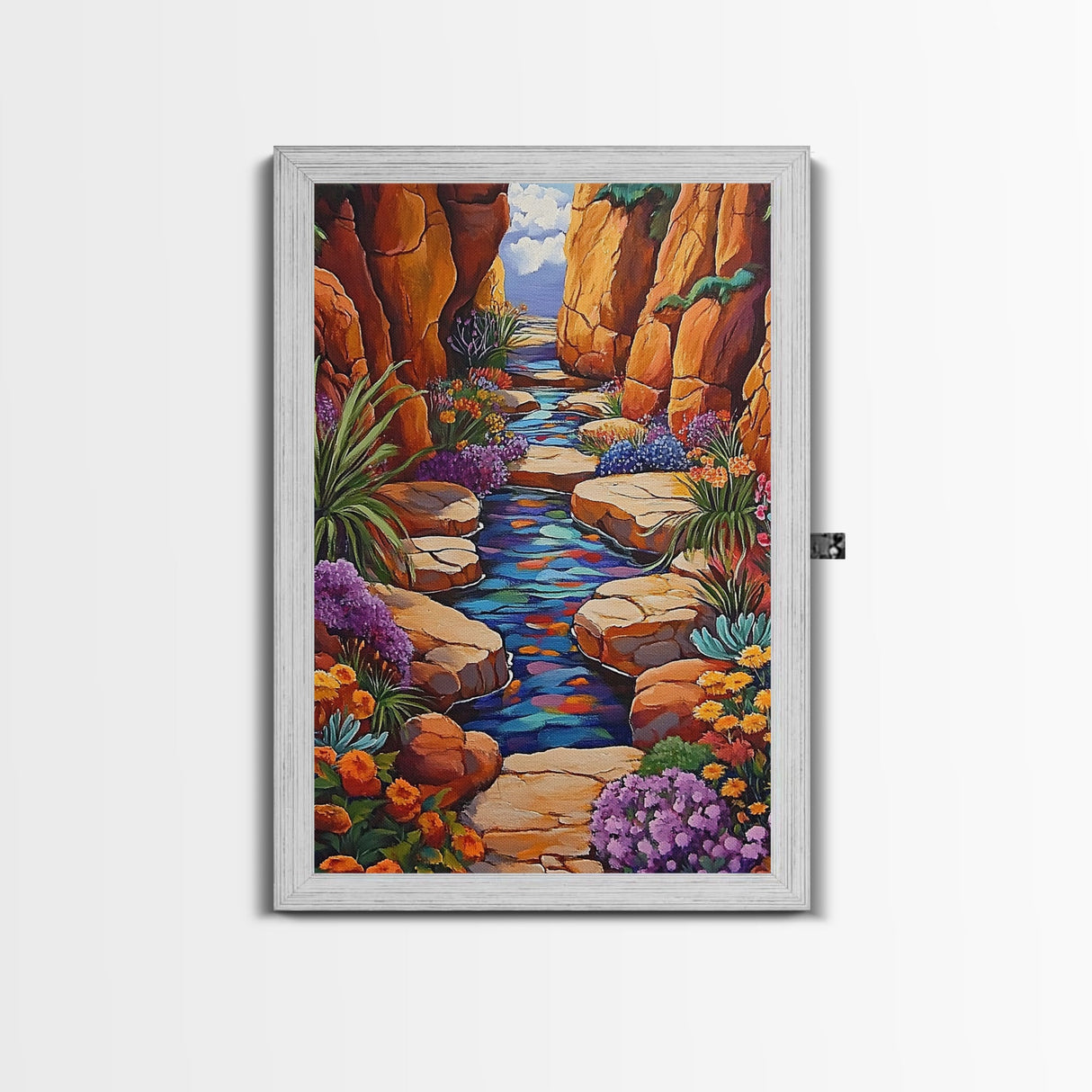Desert Oasis, Wildflower Stream, Canyon Art, Boho Decor, Eclectic Home Style, Kitchen Wall Art, Canvas Print, Colorful Nature Painting