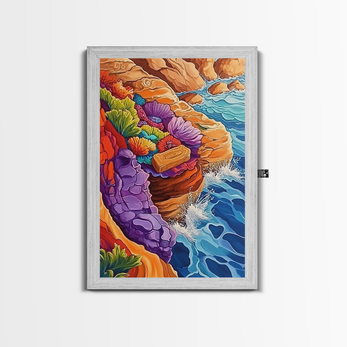 Ocean Cliffs, Colorful Reef, Coastal Abstract, Vibrant Seaside Art, Bathroom Wall Art, Nautical Decor, Canvas Print, Bold Nature Painting