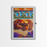 Colorful Crab, Coastal Tile Art, Beachy Wall Accent, Nautical Style, Kitchen Wall Art, Seaside Decor, Canvas Print, Tropical Vibe