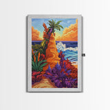 Tropical Bluff, Palm Trees, Coastal Fantasy Scene, Bold Beach Colors, Seaside Home Decor, Canvas Print, Living Room Wall Art