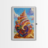Seashell Swirl, Nautical Shell, Coastal Colors, Beach Dreams, Framed Canvas Print, beach house decor, shell wall art, ocean lover gift