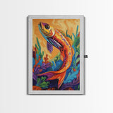 Colorful Tropical Fish, Ocean Wall Art, Coastal Sea Life Painting, Framed Canvas Print, Underwater Theme, Bathroom Decor, Bold Nautical Style