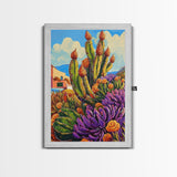 Cactus Flowers, Desert, Bright Succulent Garden, Framed Canvas Print, Colorful Kitchen Wall Art, Boho Desert Decor, Eclectic Nature Style