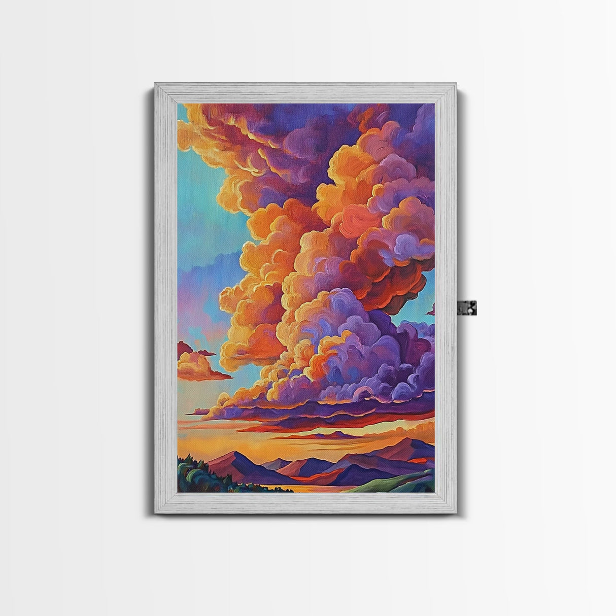 Clouds Sunset, Skies, Mountains, Framed Canvas Print dramatic sky art, colorful cloudscape painting, Bedroom Wall Art, dreamy wall decor