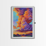 Clouds Sunset, Skies, Mountains, Framed Canvas Print dramatic sky art, colorful cloudscape painting, Bedroom Wall Art, dreamy wall decor