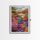 River, Desert, Floral, Art, Canvas Print, Colorful floral river scene with desert hills, perfect bedroom or hallway Southwestern wall art