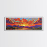 Sunset Cloudscape, Vibrant Sky Painting, Colorful Wall Decor, Nature Scene, Autumn Palette Living Room Framed Canvas Print, Office Art