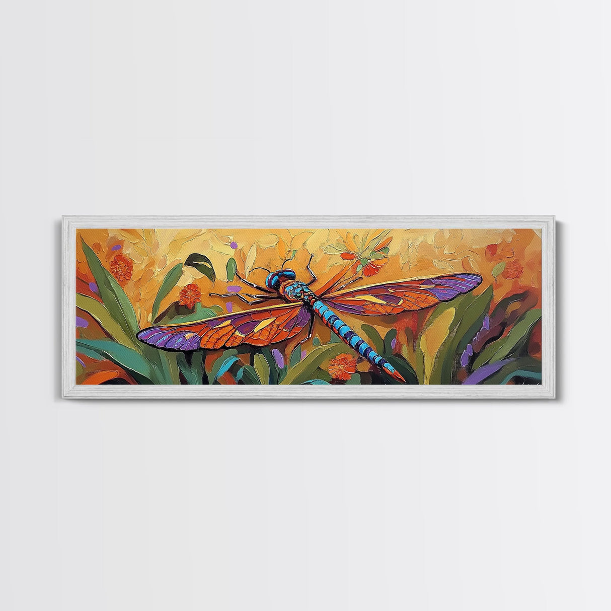 Vibrant Dragonfly, Nature Wall Art, Autumn Decor, Boho Art, Framed Canvas Print, Colorful Insect Painting, Kitchen Wall Art