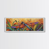 Vibrant Dragonfly, Nature Wall Art, Autumn Decor, Boho Art, Framed Canvas Print, Colorful Insect Painting, Kitchen Wall Art