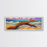 Driftwood Beach, Ocean Wave Art, Coastal Wall Art, Framed Canvas Print, Nature Home Decor, Relaxing Bathroom Art, Bedroom Art