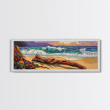 Ocean Shore Driftwood, Seaside Flower Art, Nature Landscape, Framed Canvas Print, Coastal Living Room or Beach House Wall Art