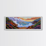 Crashing Waves Painting, Rocky Shoreline View, Sunset Coastal Landscape, Framed Canvas Print, Nautical Art, Living Room Decor