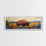 Bison Meadow, Wildflowers, Prairie Soul, Framed Canvas Print, Fall Wall Art, Western Decor, Rustic Living Room Art, Nature Art