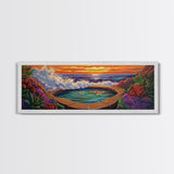 Ocean Hot Spring, Tropical Spa Scene, Sunset Serenity, Coastal Zen, Framed Canvas Print, Relaxation Art, Bohemian Wall Art