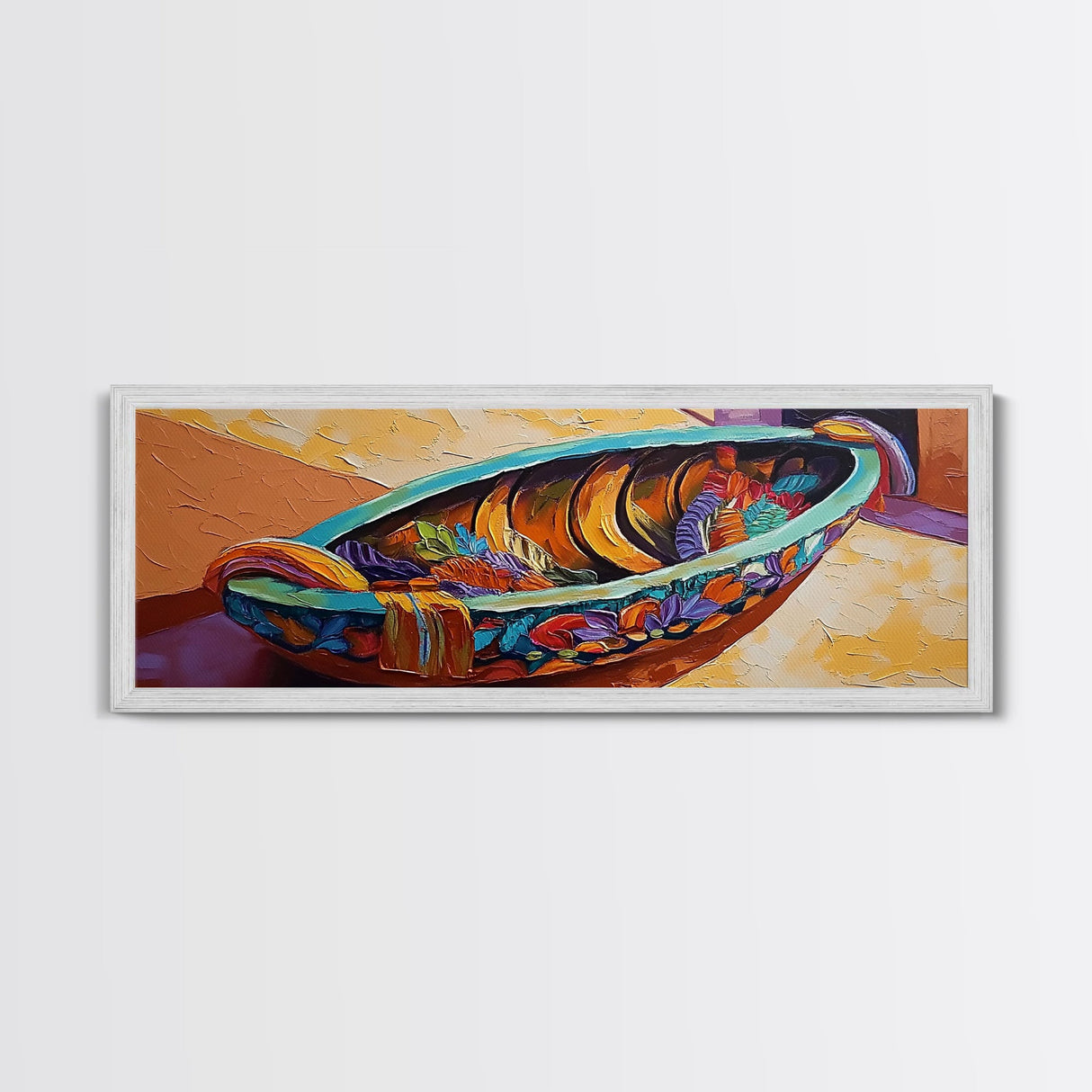 Colorful Fruit Bowl, Tropical Kitchen Art, Bright Banana Still Life, Framed Canvas Print, Boho Dining Room Wall Art