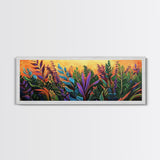 Tropical Leaves, Jungle Garden, Sunset Foliage, Kitchen Decor, Canvas Print, Bright Botanical Art, Vibrant Plant Wall Art