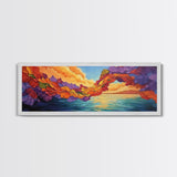 Flower Archway, Colorful Sky, Seaside Sunset, Whimsical Decor, Framed Canvas Print, Romantic Living Room Wall Art