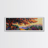 Autumn Tree Path, Sunset Landscape, Nature Art, Framed Canvas Print, Fall wall art, colorful art, boho decor, living room wall art