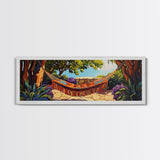 Hammock Retreat View, Relaxing Outdoor Space, Nature Art, Framed Canvas Print, summer art, patio decor, boho style, bedroom wall