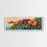 Tropical Leaves, Bold Floral, Exotic Bloom, Modern Art, Framed Canvas Print, boho jungle decor, bedroom wall art, tropical artwork